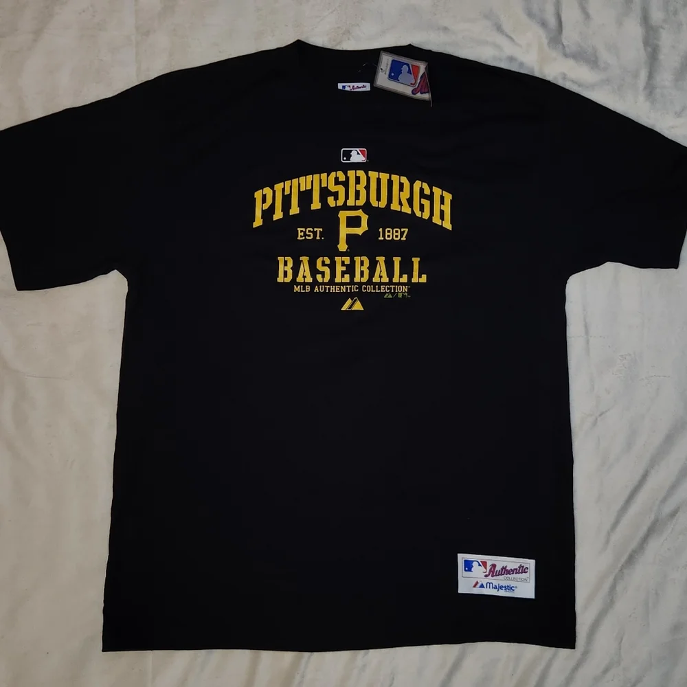 Pittsburgh Pirates Majestic MLB Authentic 1887 Classic Print Black T-Shirt Large